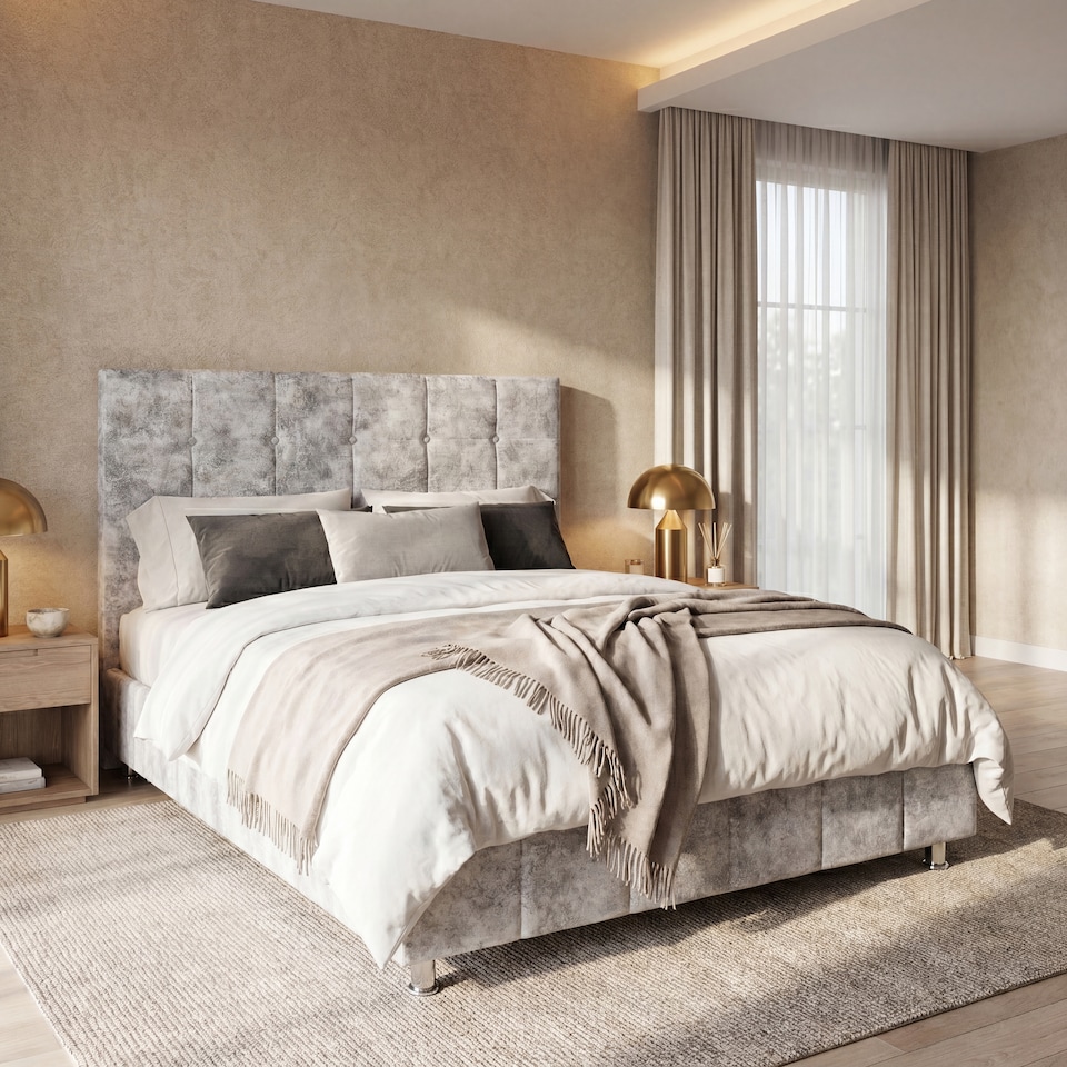image 1 of Vida Designs Valentina 4ft6 Double Bed Frame, Crushed Velvet Silver, 135 x 190cm