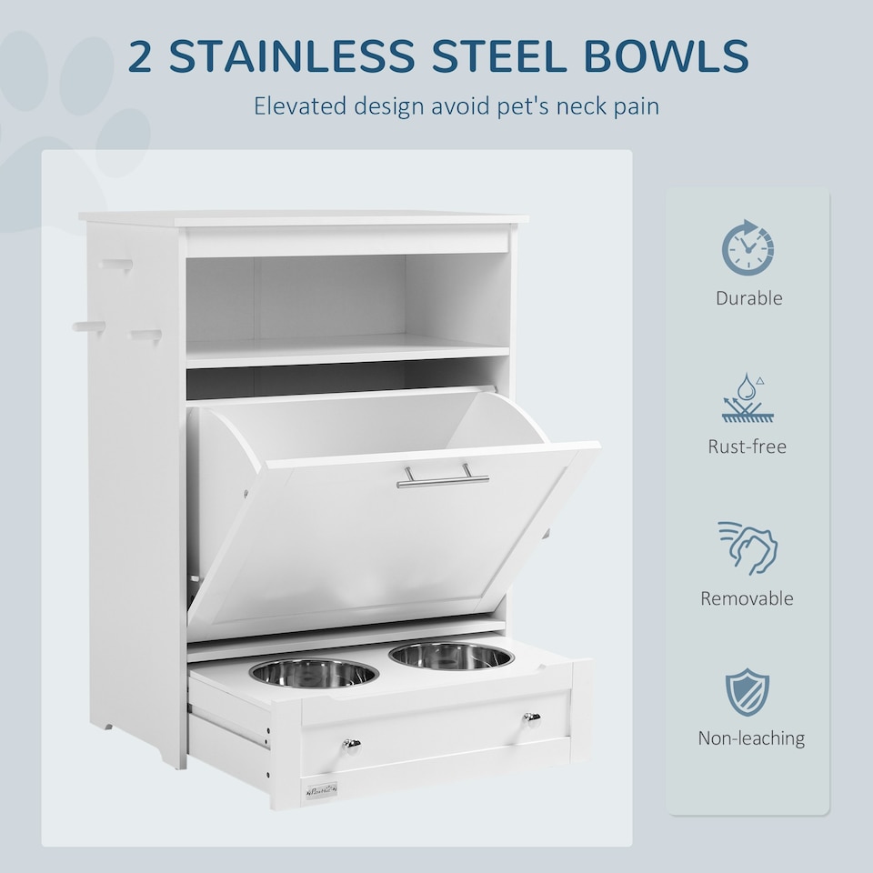 image 1 of PawHut Pet Feeder Station, Dog Cat Food Storage Feeding Station, Food Cabinet