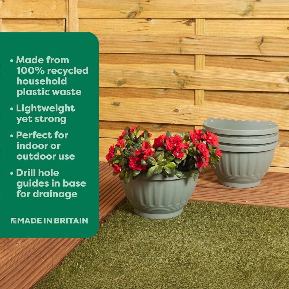 image 1 of Wham Etruscan 4 x 30cm Plastic Garden Wall Baskets | Green | Milieu Green