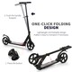 image 5 of HOMCOM Folding Kick Scooter, Adjustable Ride On Scooter with 200mm Big Wheels and Double Shock Absorption, Urban Scooter for 14 older Teens Adult, Black