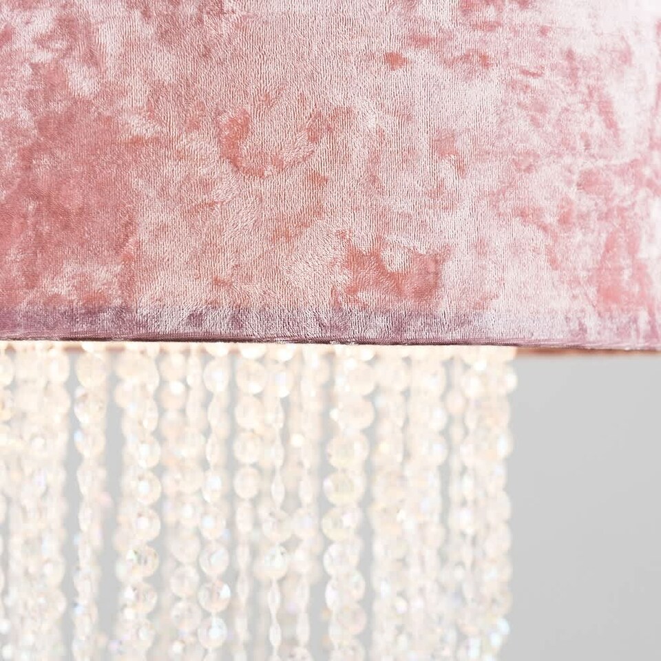 image 1 of ValueLights Pink Velvet Cylinder Ceiling Pendant Light Shade With Clear Acrylic Droplets