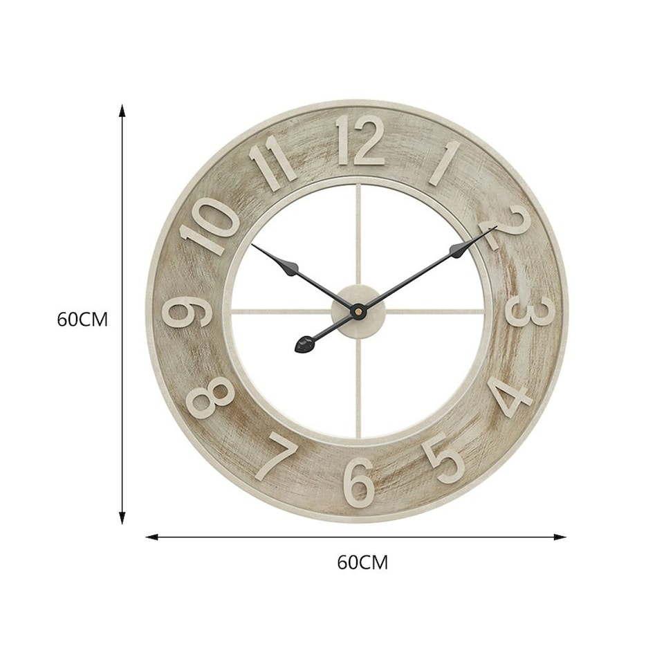 image 1 of Living and Home Round Wood Grain Metal Wall Clock