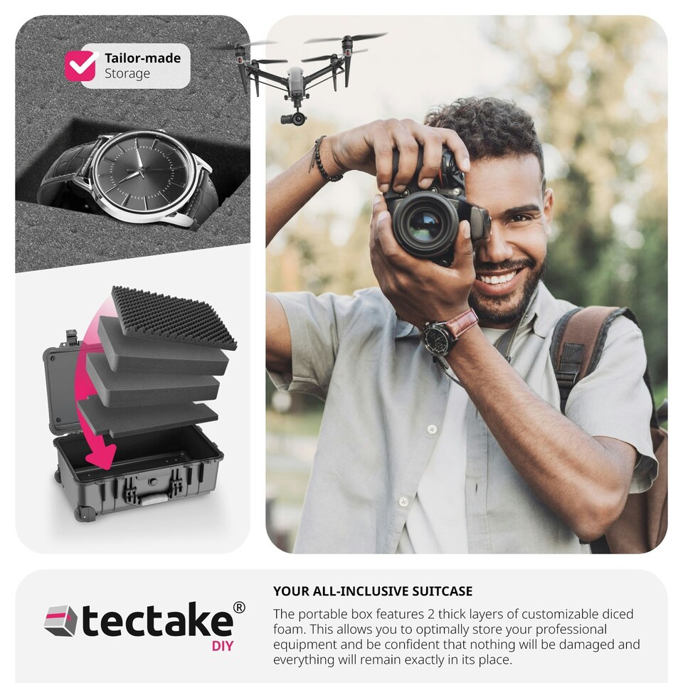 image 1 of Camera Case - hard shell, foam inserts, waterproof, telescopic handle | Black | M | 1