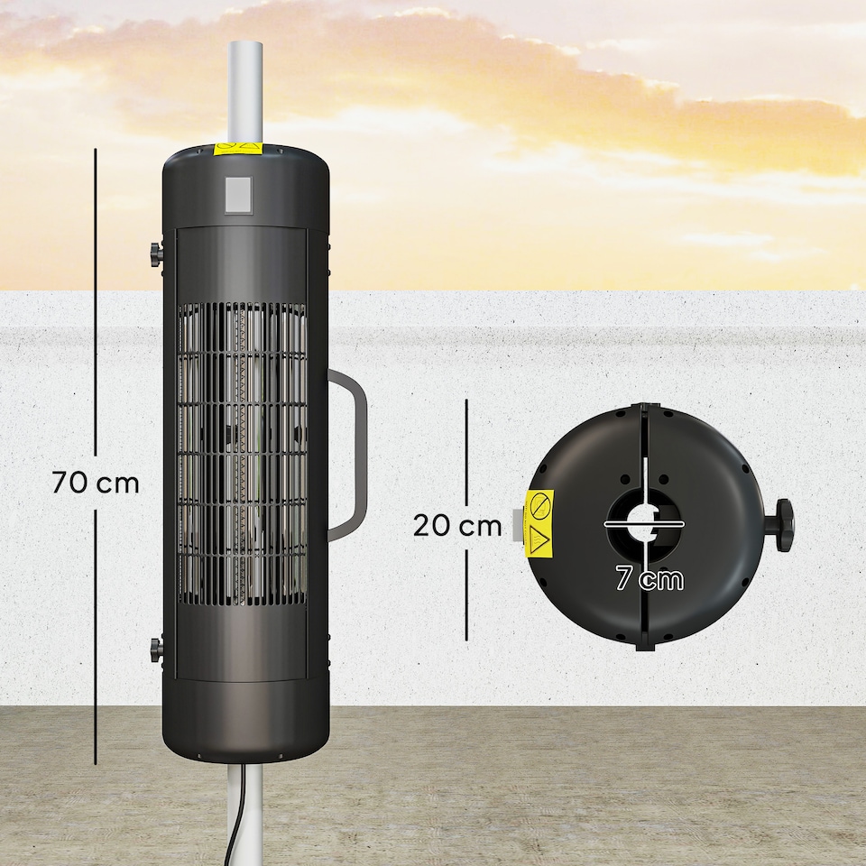 image 1 of Outsunny Electric Umbrella Parasol Mounted Patio Heater for 25-70 mm Poles, 2000 W Outdoor Garden Heater with 2 Heat Setting, 6 ㎡ Coverage, Tip-Over Protection, Black