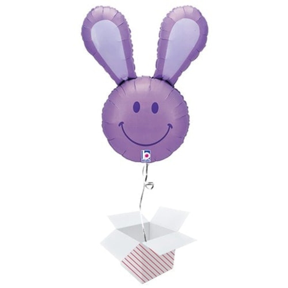 Lavender Smiling Bunny Easter Helium Foil Giant Balloon - Inflated Balloon in a Box