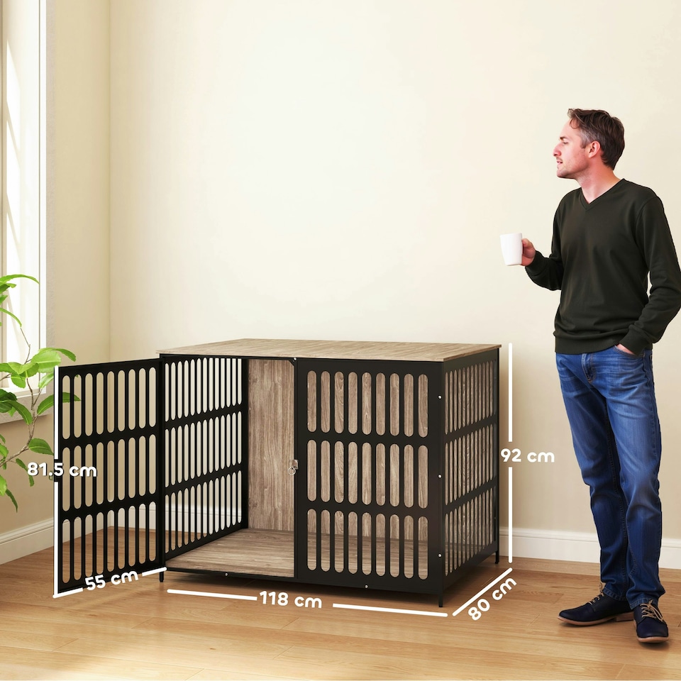 image 1 of PawHut Dog Crate Furniture with Anti-Chew Resistant Mesh for XL Dogs