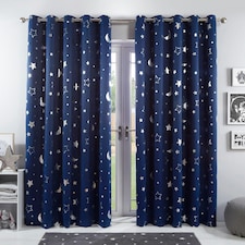 OHS Galaxy Print Blackout Eyelet Curtains, 66x54" - Navy Blue
