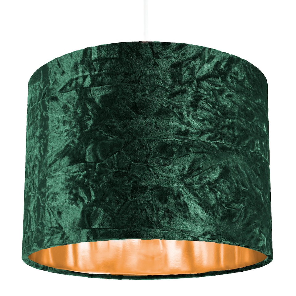 image 1 of Modern Green Crushed Velvet 10 Inch Table-Pendant Lampshade with Shiny Copper Inner | Green