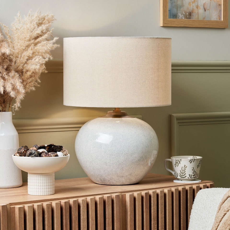 image 1 of BHS Misha Large Ceramic Crackle Base Table Lamp, White