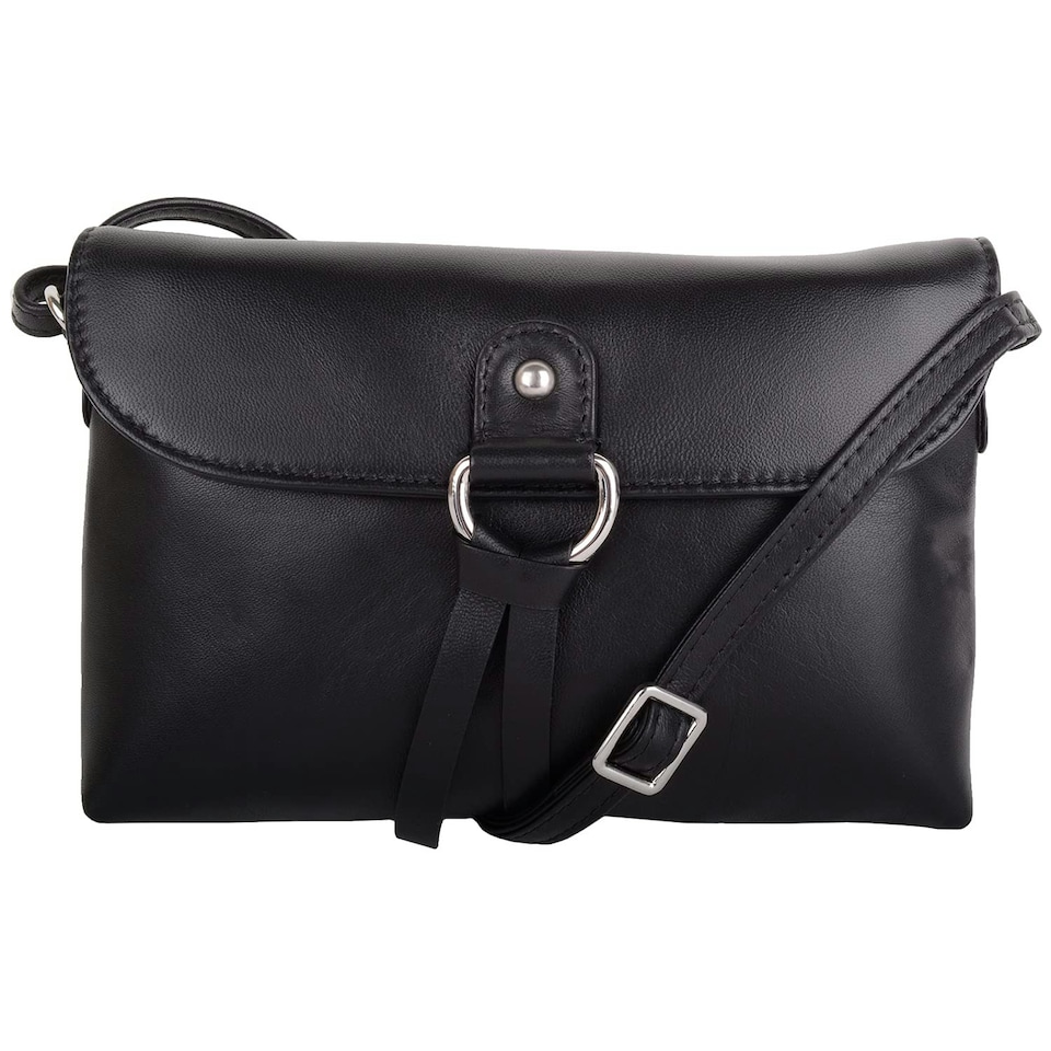 image 1 of Premium Soft Genuine Leather Cross Body Shoulder Bag, Tassel Detail Black | Black