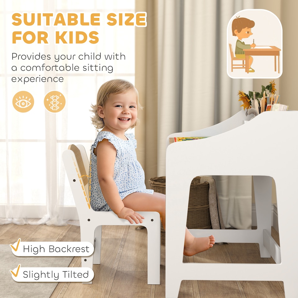 image 1 of AIYAPLAY Kids Desk and Chair Set, Children Study Table with Storage, Natural