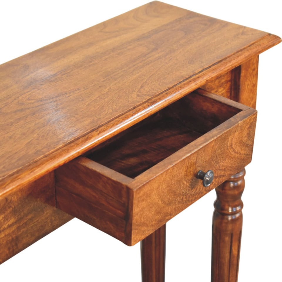 image 1 of Artisan Furniture Solid Wood Turned Legs 1 Drawer Chestnut Console, Brown