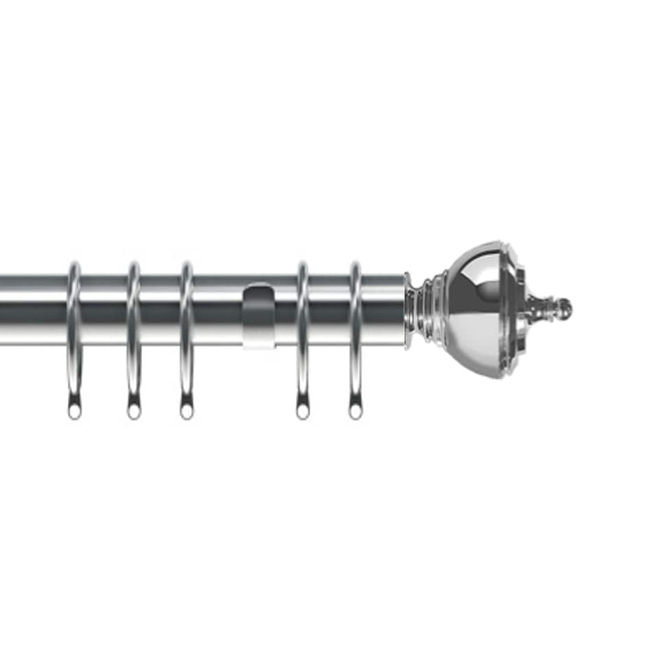 image 1 of 35mm Fixed Length Metal Curtain Pole Set Chrome Vienna Finial 330cm | Silver | Silver