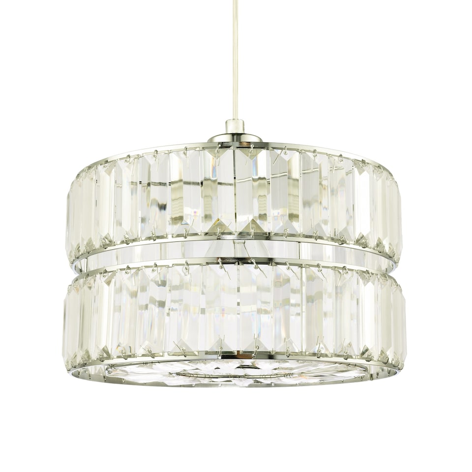 image 1 of Designer Double Tier Easy Fit Pendant Shade with Rows of Clear Acrylic Prisms | Chrome
