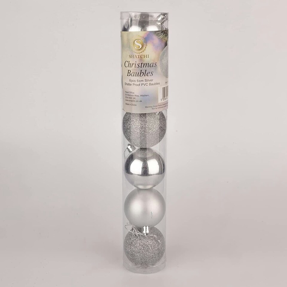 image 1 of 60mm/18Pcs Christmas Baubles Shatterproof Silver,Tree Decorations