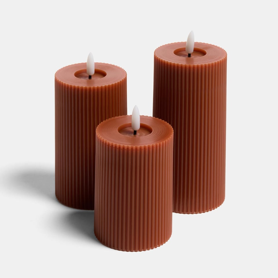 image 1 of OHS Set of 3 Ribbed Flameless LED Candles Decorative Lights Party Home | Orange | Rust