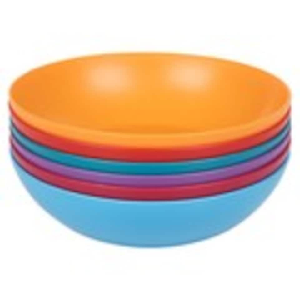 image 1 of 6 Unbreakable Plastic Deep Round Bowls Coloured Reusable Dinner and Picnic Plates | Multi | Multicoloured | 6