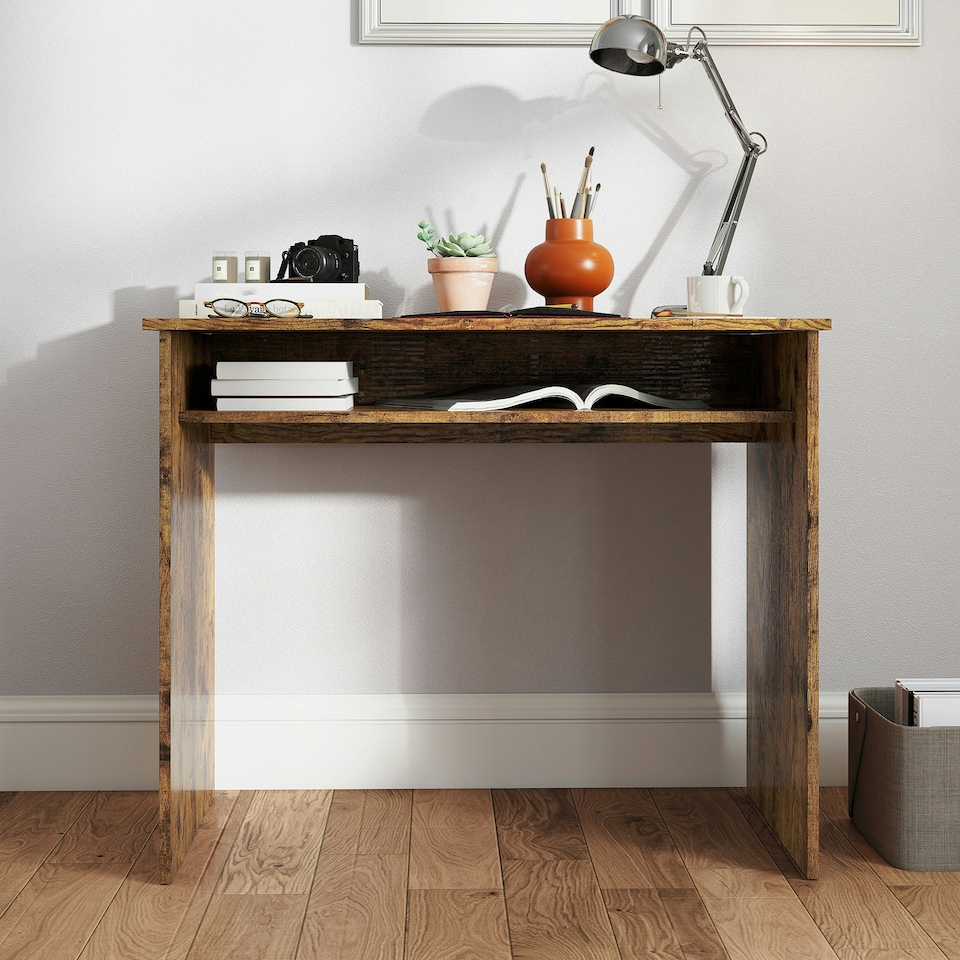 image 1 of HOMCOM Computer Desk Writing Table Study Workstation Storage | Brown | 90W x 50D x 74H cm