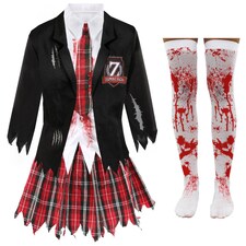 Zombie Schoolgirl Costume With Stockings | Multi | 2XL