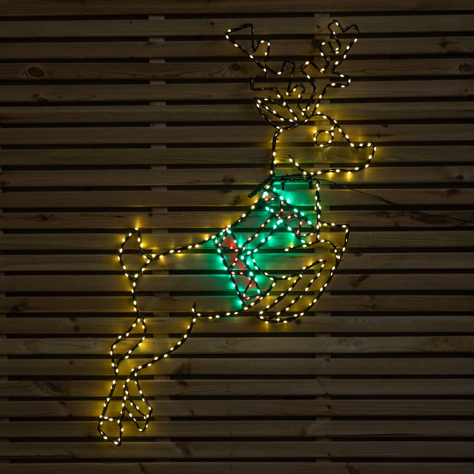 image 1 of 1.1m x 73cm Light up Prancing Christmas Reindeer with 350 Multi-Coloured LEDs