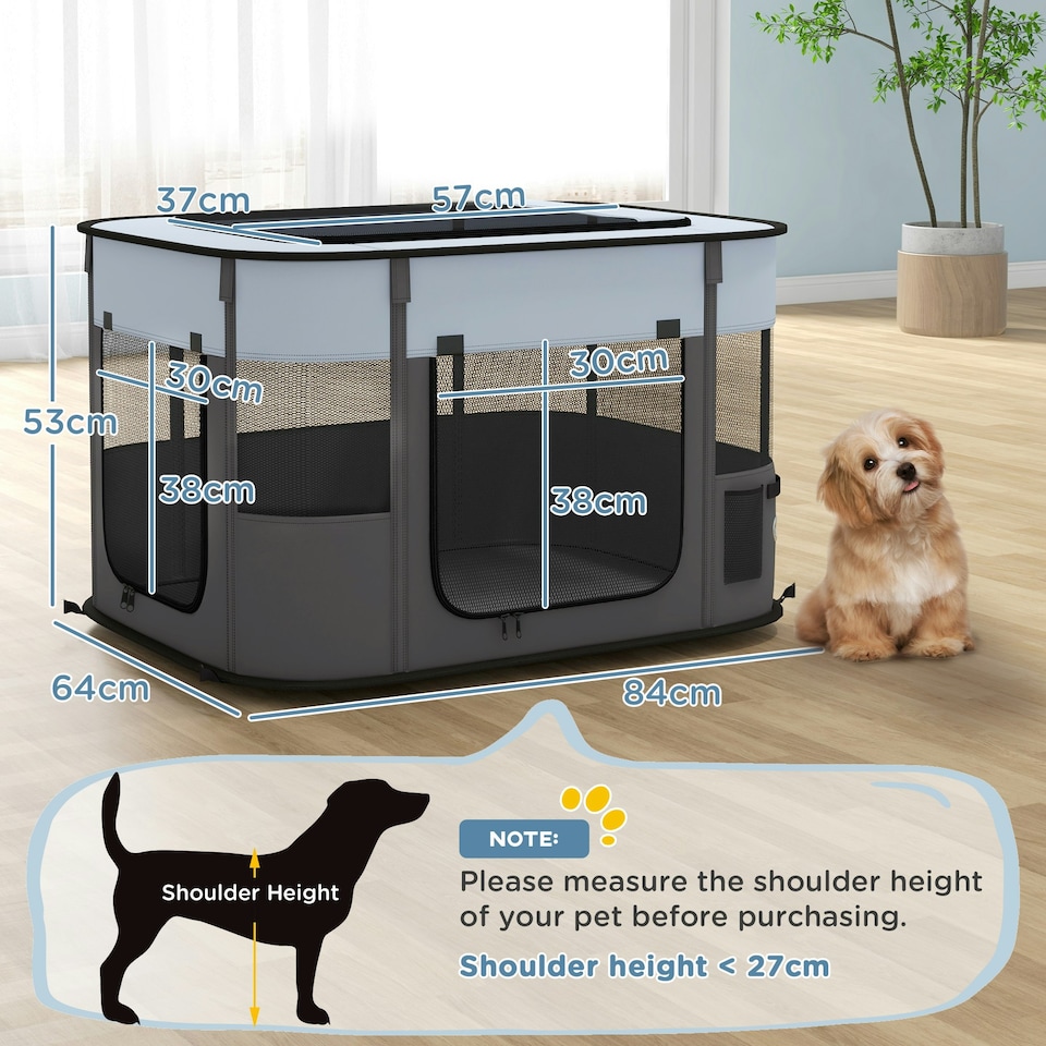 image 1 of PawHut Portable Dog Pen for Puppies, Rabbits, Kittens, Guinea Pigs - Grey
