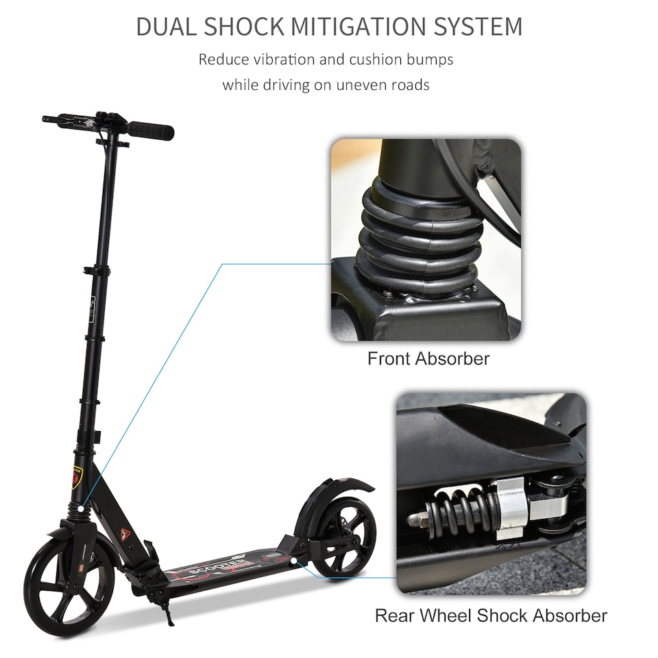 image 1 of HOMCOM Teens Adult Kick Scooter Fold Adjust 14+ w/ Rear Dual Brake System Black | Black | Black