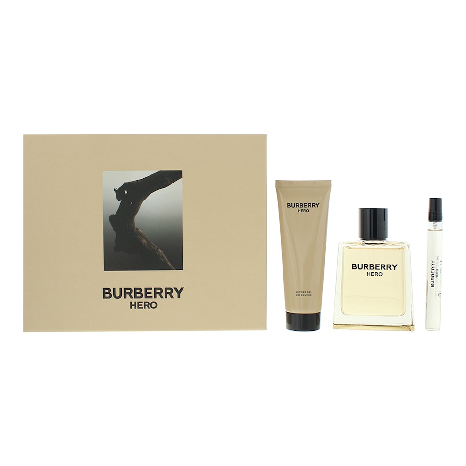 image 1 of Burberry Hero For Men Eau De Toilette 100ml, Shower Gel 75ml & EDT 10ml Gift Set