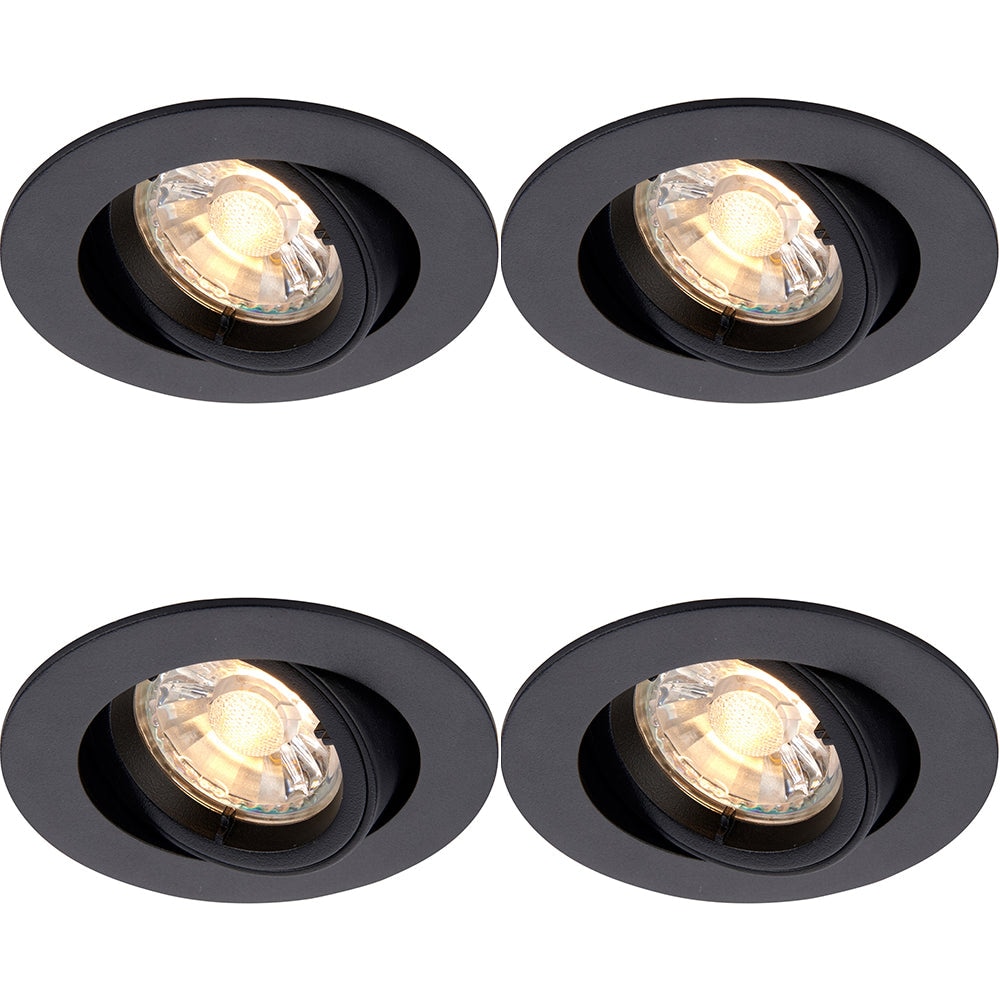 Loops 4 PACK Directional Tilting Ceiling Downlight - 50W GU10 Reflector - Matt Black