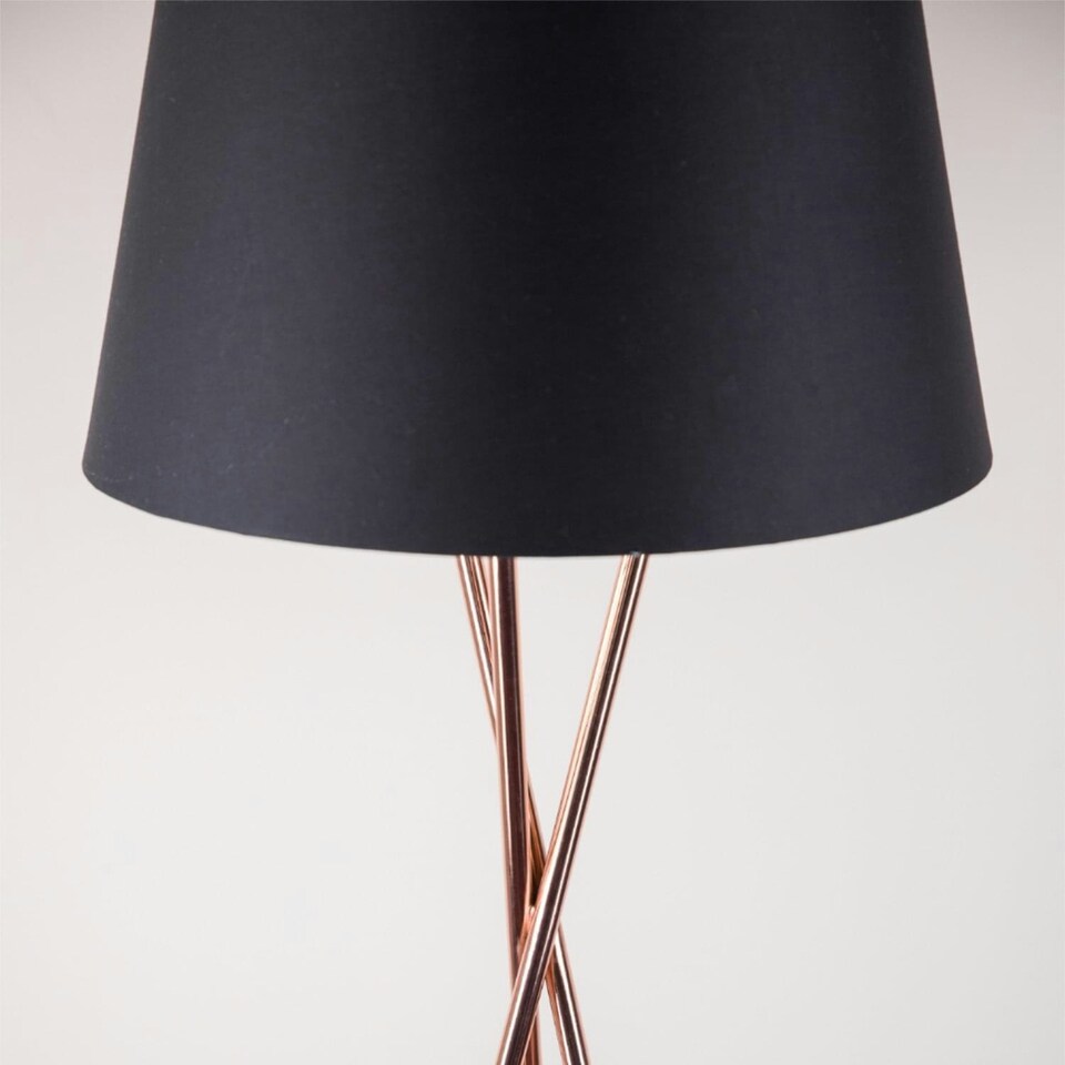 image 1 of First Choice Lighting Pair Copper Tripod Floor Lamp with Black Fabric Shade Copper | Black