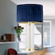 image 7 of Aura - Satin Brass Table Lamp with Navy Blue Pleated Velvet Shade Bronze | Blue