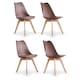 image 1 of Set of 4 Scandinavian Dining Chairs with Leather Cushions Solid Wood Legs | Brown