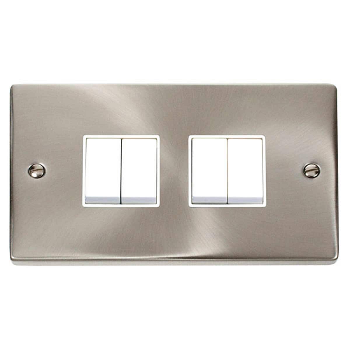 SE Home Satin / Brushed Chrome 10A 4 Gang 2 Way Light Switch in Metallic Silver