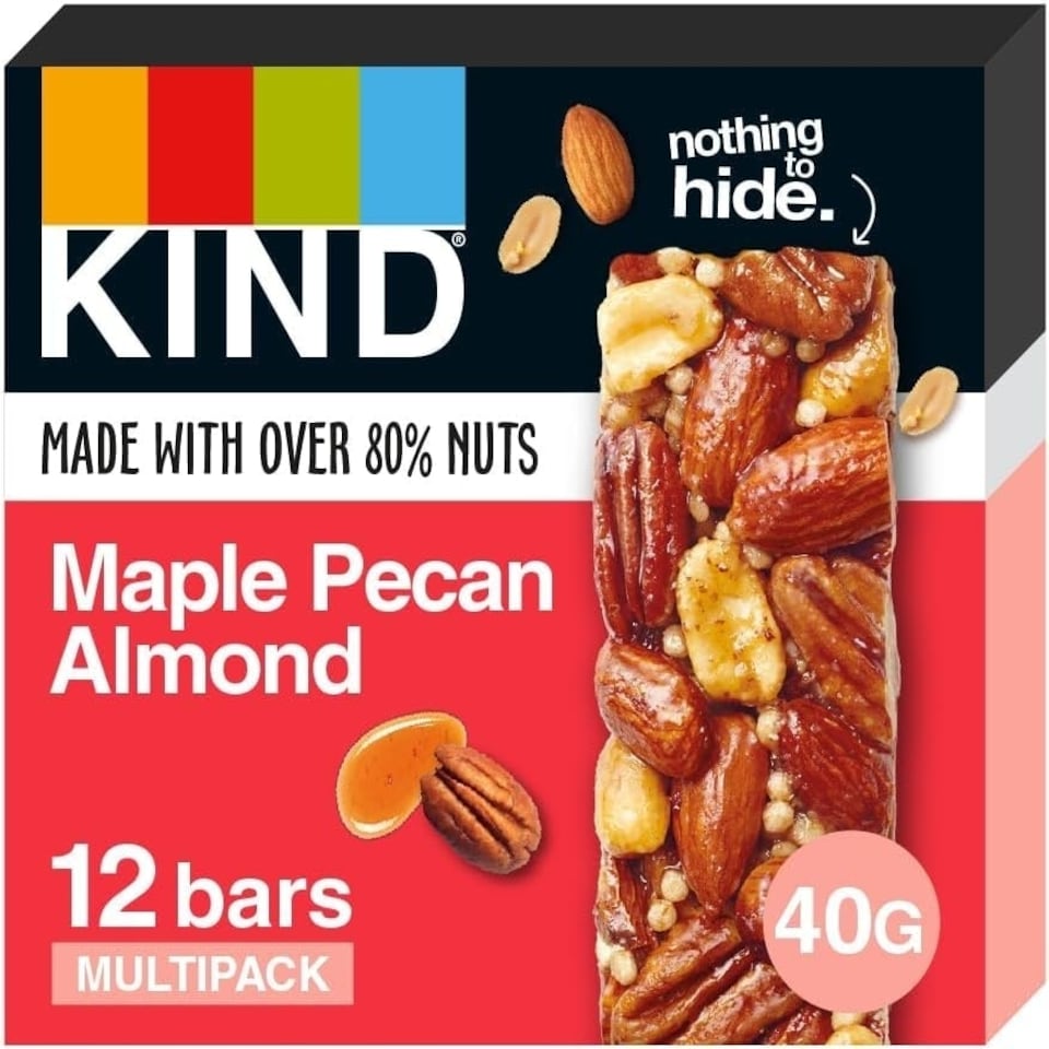 image 1 of KIND Bars, Gluten Free Snack Bars, Maple Pecan Almond, High Fibre, Healthy Snack, No Artificial Colours, Flavours or Preservatives, Multipack 12 x 40g