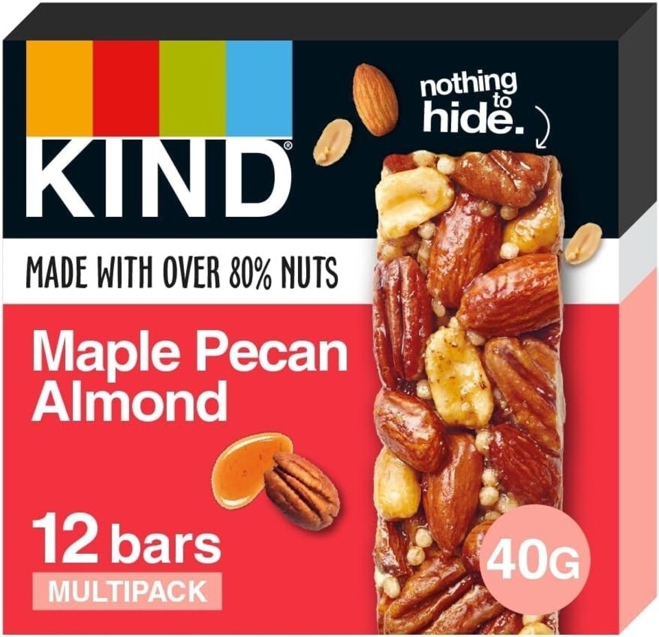 image 1 of KIND Bars, Gluten Free Snack Bars, Maple Pecan Almond, High Fibre, Healthy Snack, No Artificial Colours, Flavours or Preservatives, Multipack 12 x 40g | Red