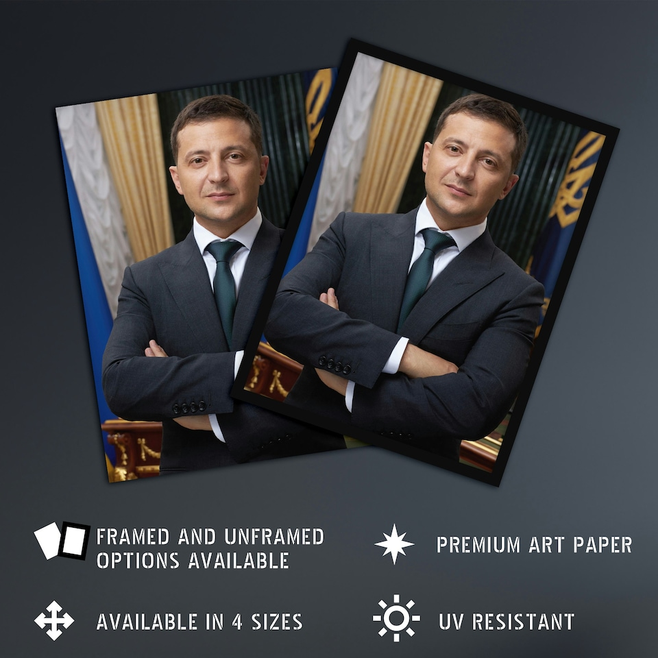 image 1 of Ukraine President Volodymyr Zelensky Official Portrait Framed Wall Art Print A4