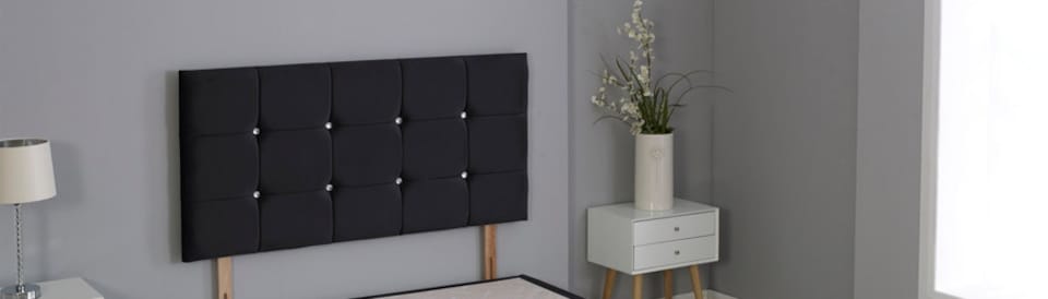 image 1 of Black Plush Velvet Cube Headboard | Black | 6FT Superking 26"inch Headboard
