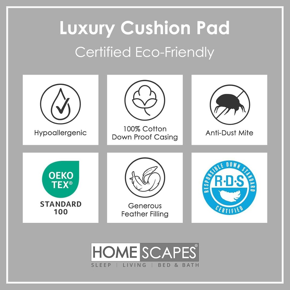 image 1 of Homescapes Luxury Duck Feather Cushion Pad Insert Inner 55 x 55 cm (22 x 22 inches) | White | 55 x 55 cm (22 x 22")