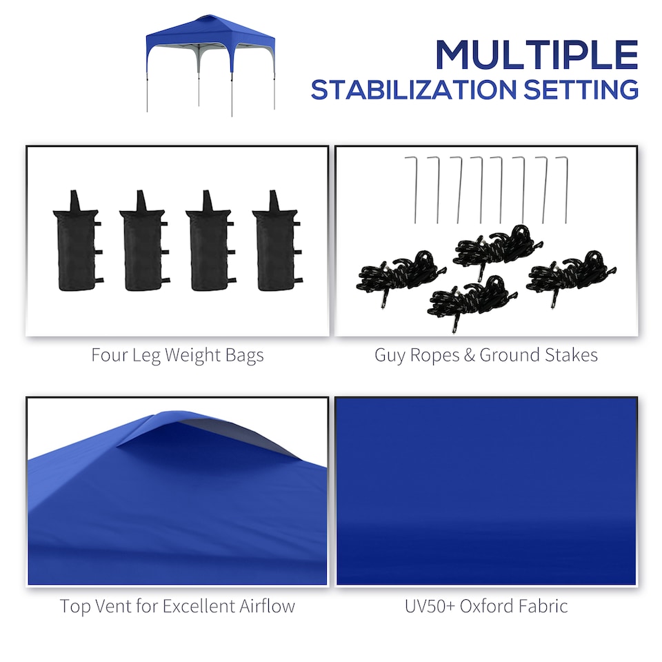 image 1 of Outsunny 3 x 3M Pop Up Gazebo, UPF 50 Foldable Canopy Tent with Wheeled Carrybag, 4 Leg Weight Bags, Height Adjustable Marquee Shelter 1 person easy setup for Outdoor Garden Patio Party, Blue