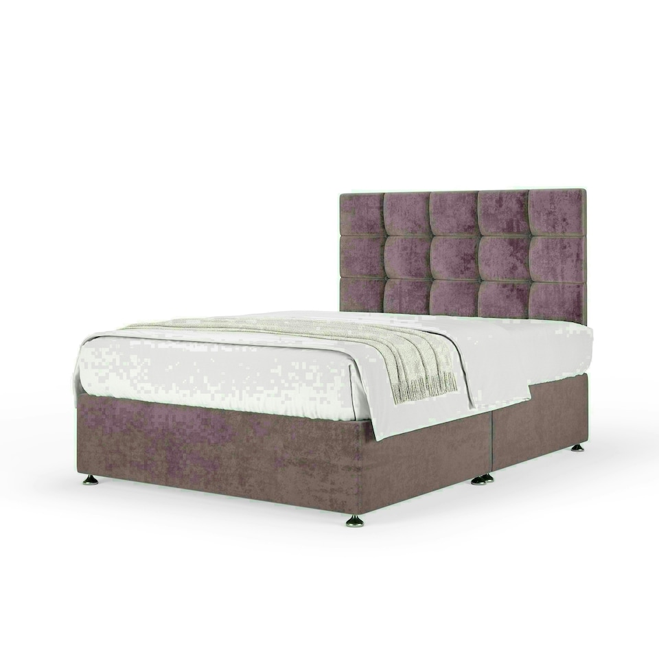 Mauve Naples Velvet No Drawer Divan Base and Pearl Headboard Super King