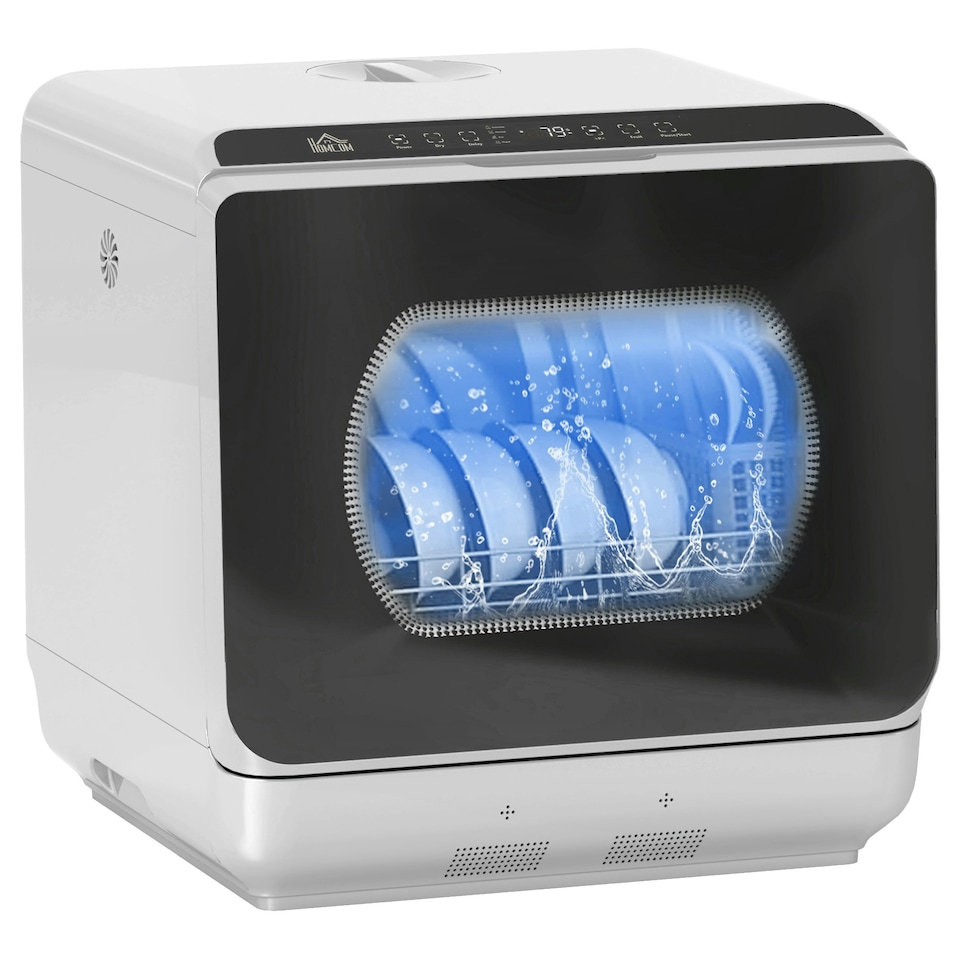 image 1 of HOMCOM Worktop Dishwasher w/ 4 Place Settings 6 Programs, Silver Tone