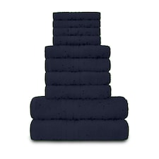 VELVETIO 10 Piece Towel Bale Set Toronto Stripe Pattern - 100% Cotton, 450 GSM Blue | Navy