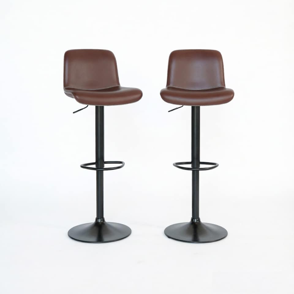 image 1 of Set of 2 Height Adjustable Swivel Bar Stools with Backrest and Footrest - Khaki