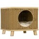 image 1 of PawHut Elevated Design Wicker Cat House with Washable Cushion, Light Brown