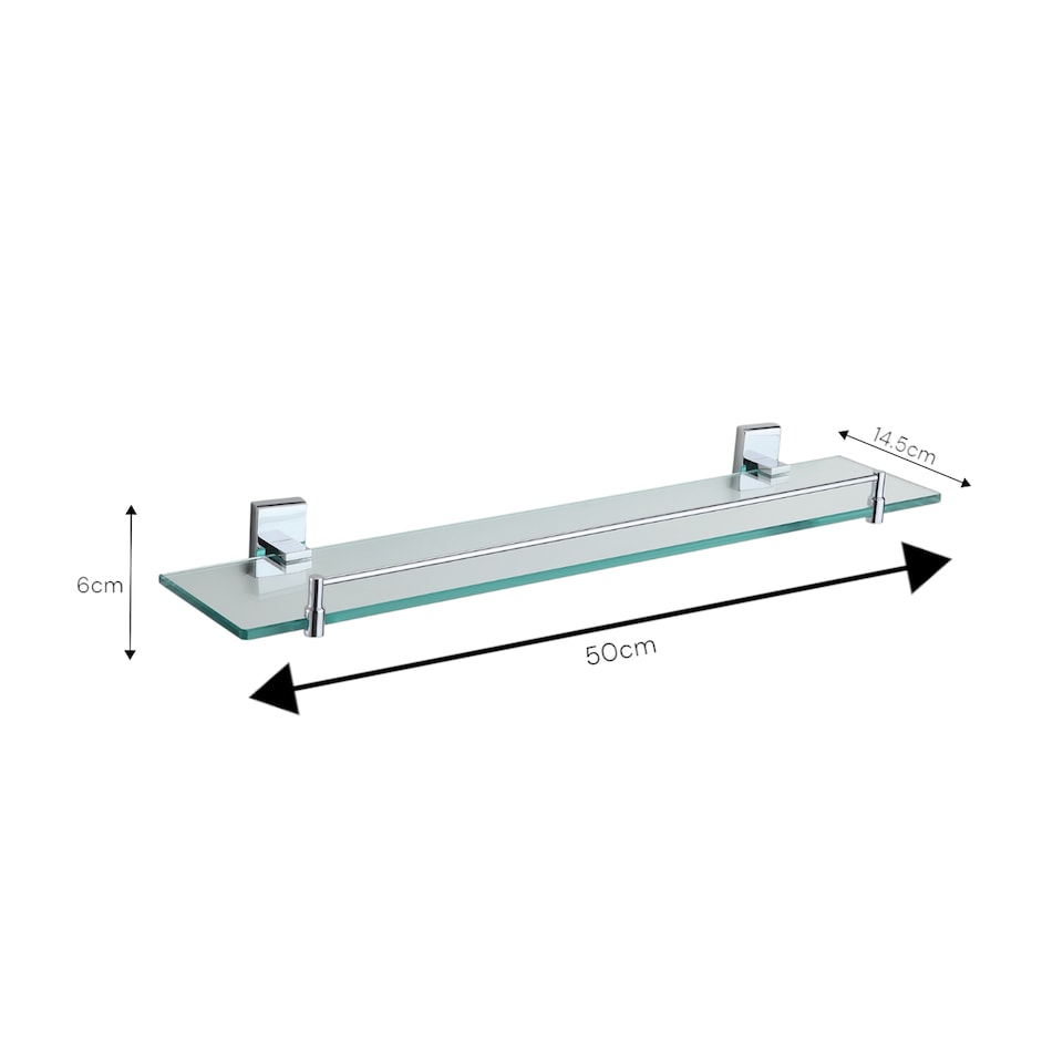 image 1 of Showerdrape Unity 500mm Chrome Stainless Steel Wall Mounted Glass Vanity Shelf | Silver | 1