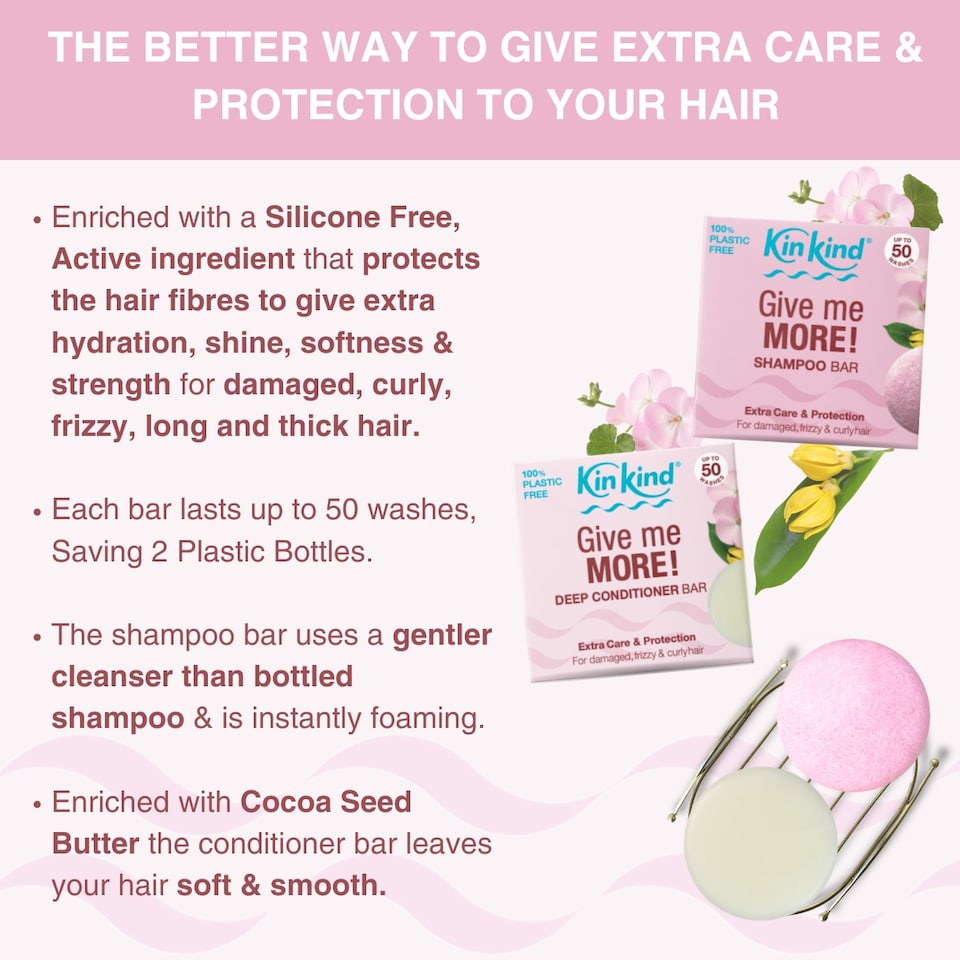 image 1 of KinKind Give me MORE! Shampoo and Conditioner Set. Shampoo Bar and Deep Conditioner Bar for Damaged, Curly, Frizzy hair.