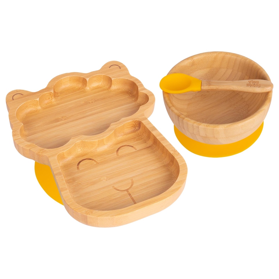 image 1 of Tiny Dining Children's Bamboo Suction Llama Dinner Set - Yellow