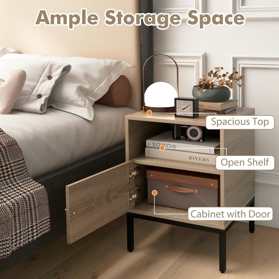 image 1 of COSTWAY Home Rattan Nightstand Accent Bedside Table Brown