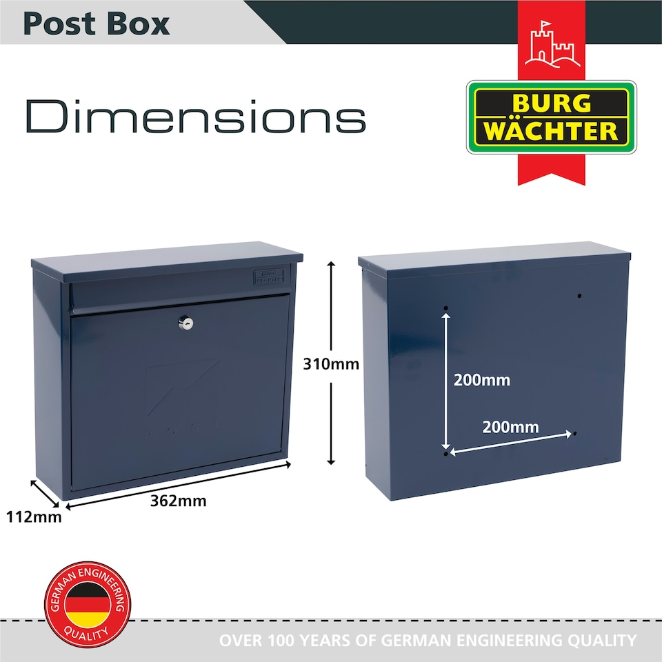 image 1 of Burg-Wachter Elegance Wall Mounted Galvanised Stell Lockable Weatherproof Ppost Box - 36x31x11cm Blue | Midnight Blue