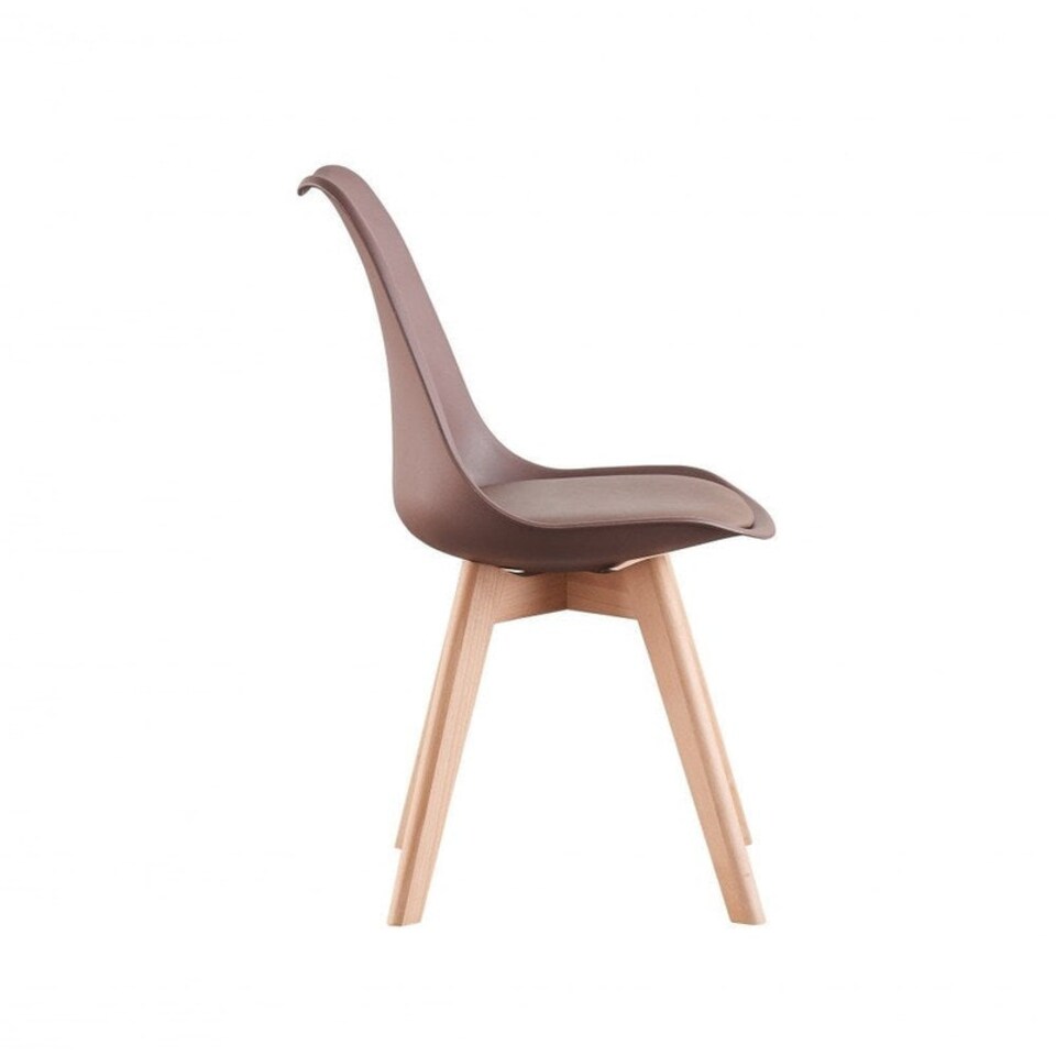 image 1 of Set of 6 Scandinavian Dining Chairs with Leather Cushions Solid Wood Legs Brown