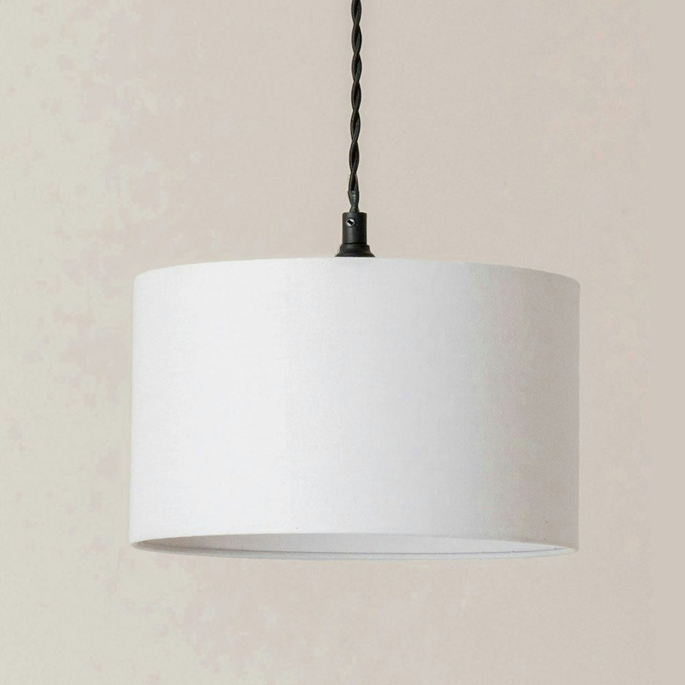 image 1 of ValueLights Reni Grey Fabric Drum Shade 3 Drop Bar Matte Black Diner Ceiling Pendant Light Black